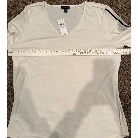 NTW Anne Taylor Elegant White V-Neck Blouse & Black Trim Large Light Academia - Picture 9 of 13